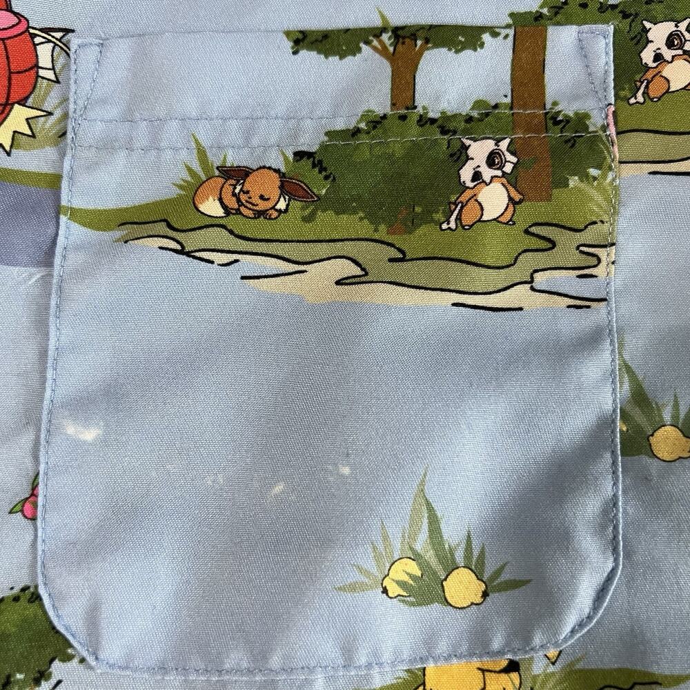 OppoSuits Pokémon Men's Short Sleeve Shirt Small Blue Forest Print Button Up - Picture 7 of 16